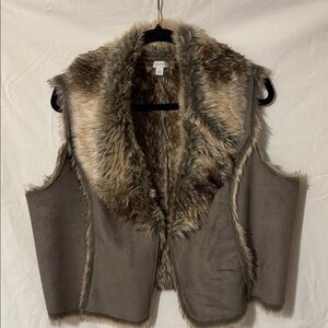 Relativity Taupe Faux-Suede Vest with Plush Fur Trim